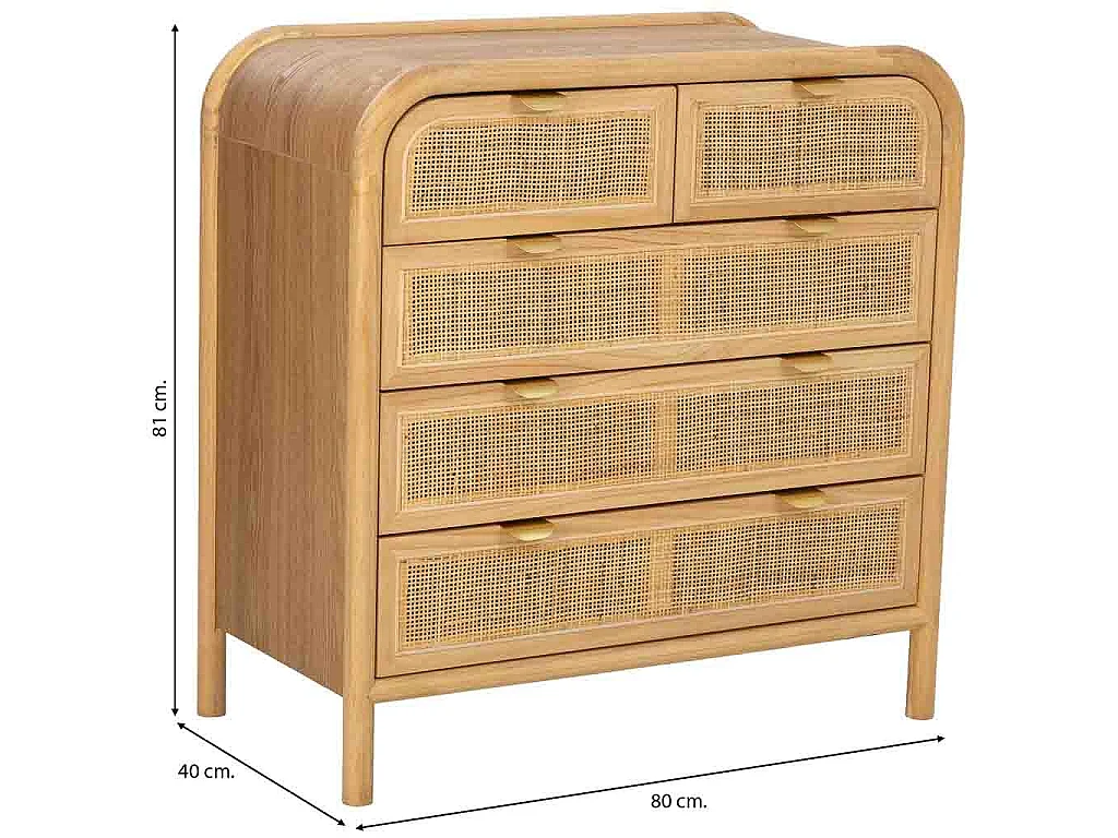 Cómoda de madera y ratán marrón 80x40x81h cm