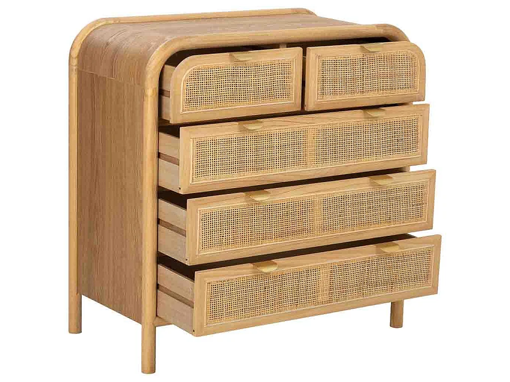 Cómoda de madera y ratán marrón 80x40x81h cm