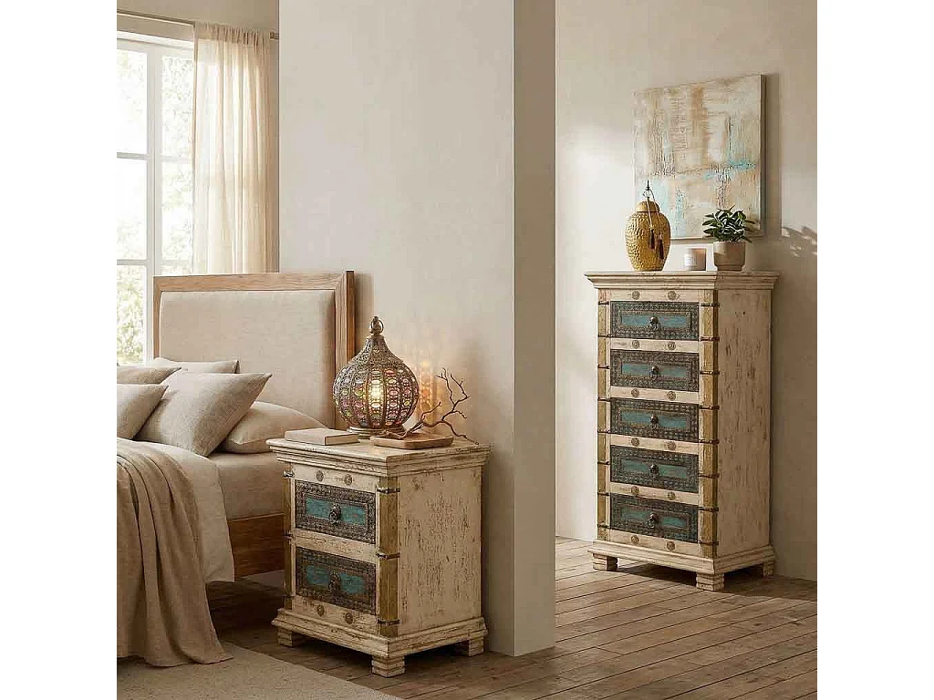 Commode artisanale en bois blanc 50x40x100h cm