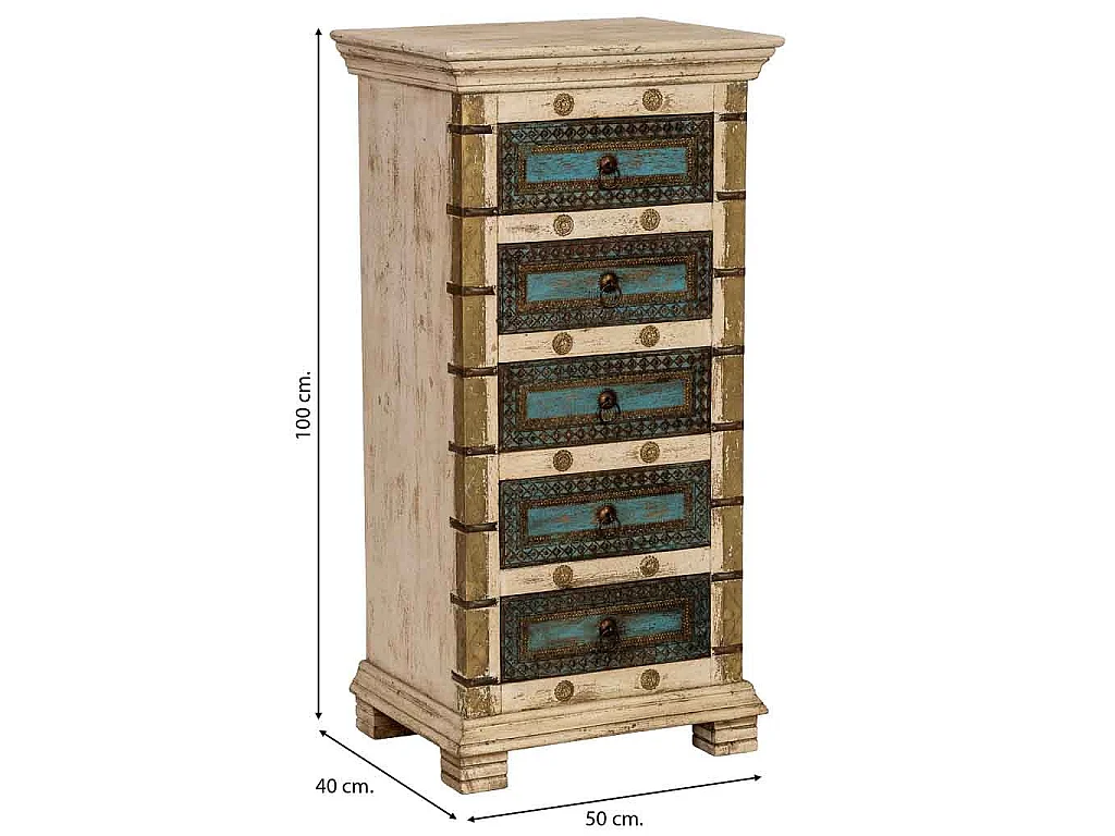Commode artisanale en bois blanc 50x40x100h cm