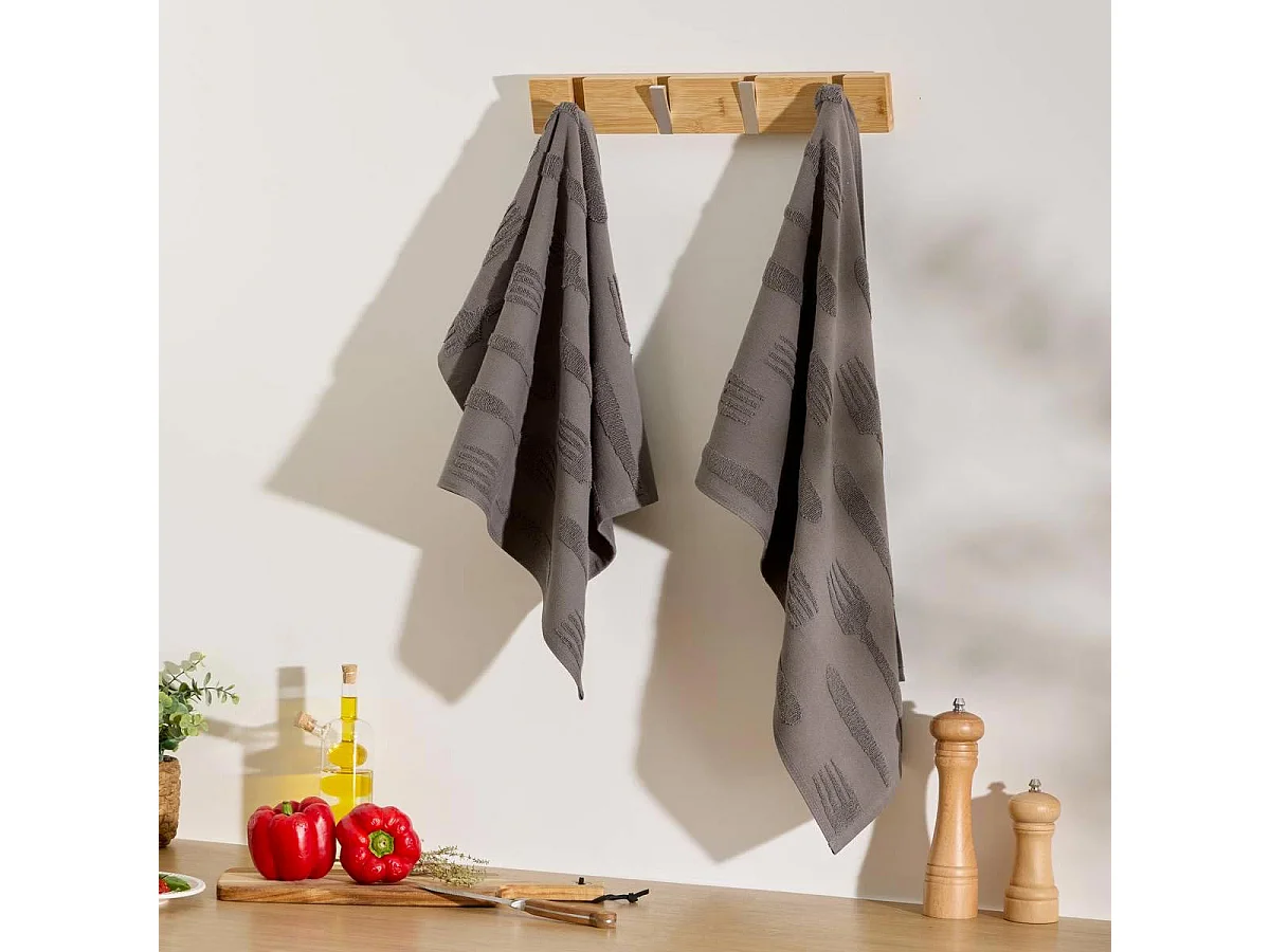 Lot de 2 Torchons de Cuisine "Terry" 45x70cm Gris