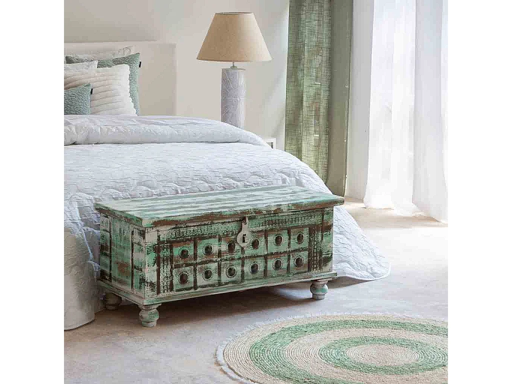 Baúl de madera artesanal verde 98x42x45h cm