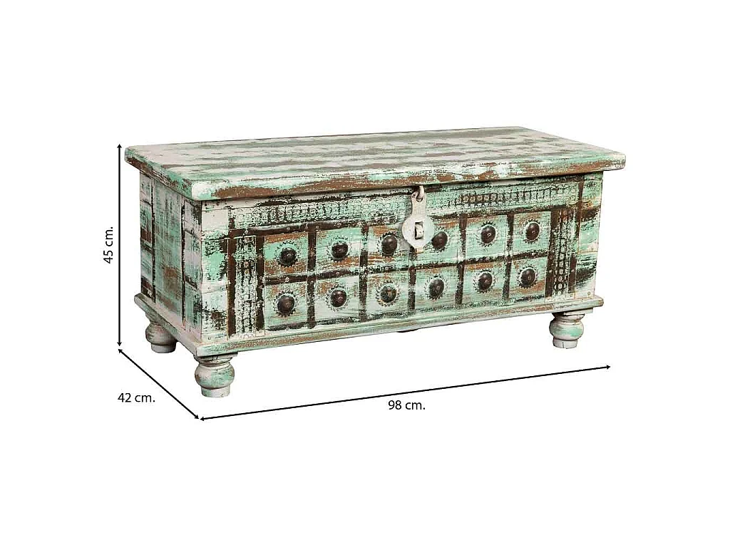 Baúl de madera artesanal verde 98x42x45h cm