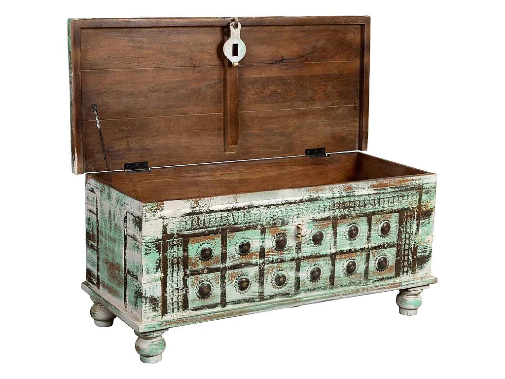 Baúl de madera artesanal verde 98x42x45h cm