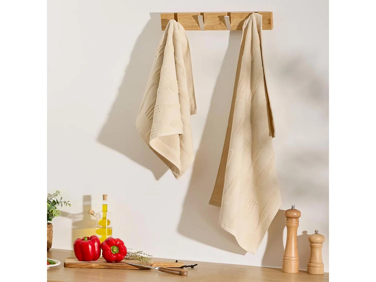 Lot de 2 Torchons de Cuisine "Terry" 45x70cm Beige