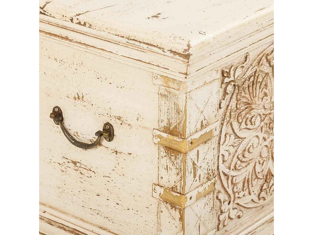 Baúl de madera tallada acabado artesanal beige 103x40x43h cm