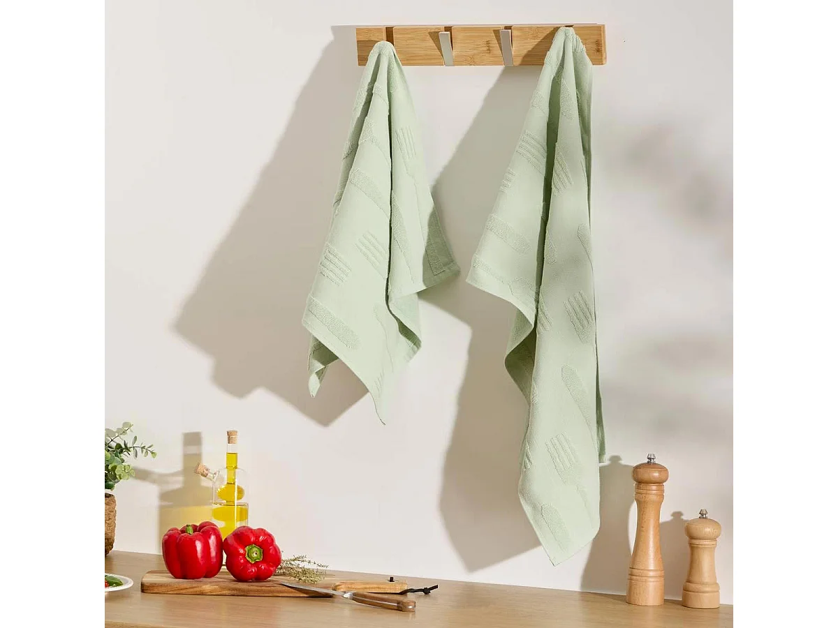 Lot de 2 Torchons de Cuisine "Terry" 45x70cm Vert Céladon
