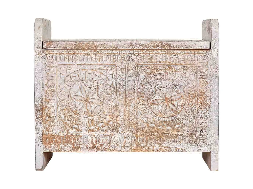 Coffre en bois blanc et brun artisanal 60x36x50h cm