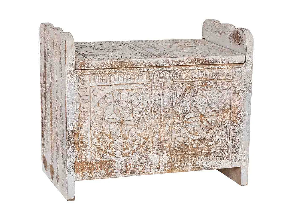 Coffre en bois blanc et brun artisanal 60x36x50h cm
