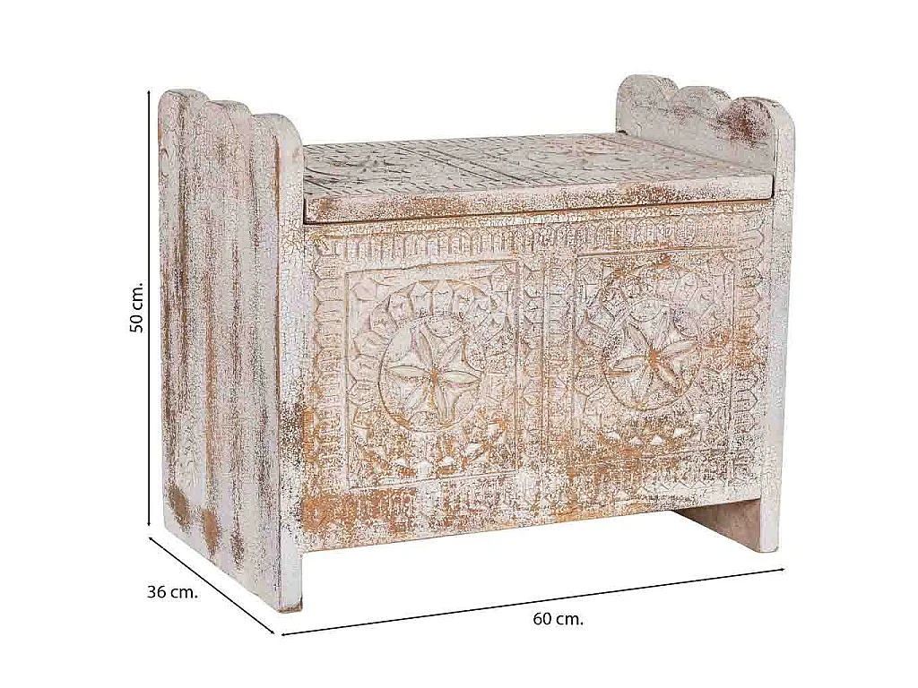 Coffre en bois blanc et brun artisanal 60x36x50h cm