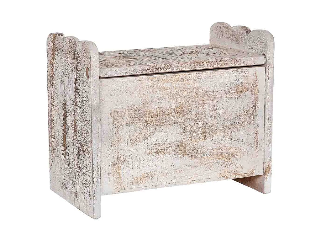 Coffre en bois blanc et brun artisanal 60x36x50h cm