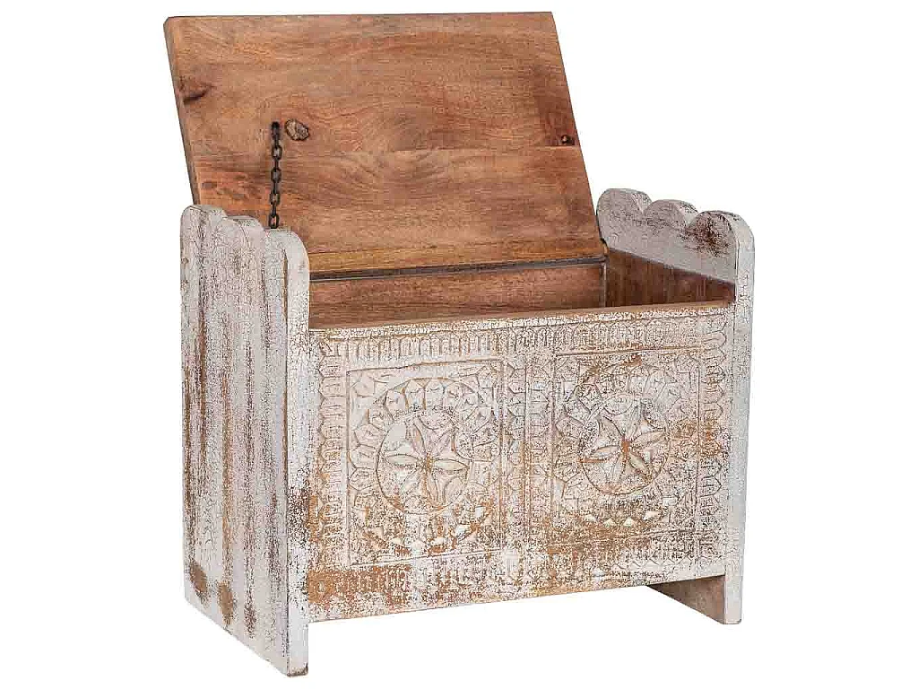 Coffre en bois blanc et brun artisanal 60x36x50h cm