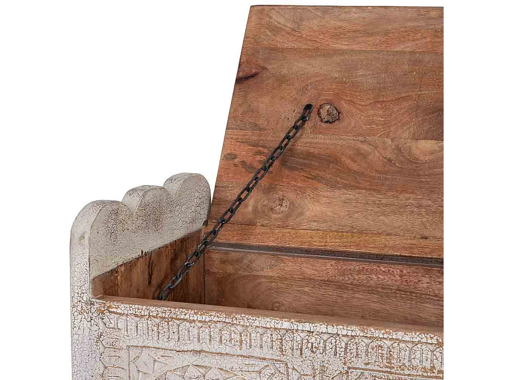 Coffre en bois blanc et brun artisanal 60x36x50h cm