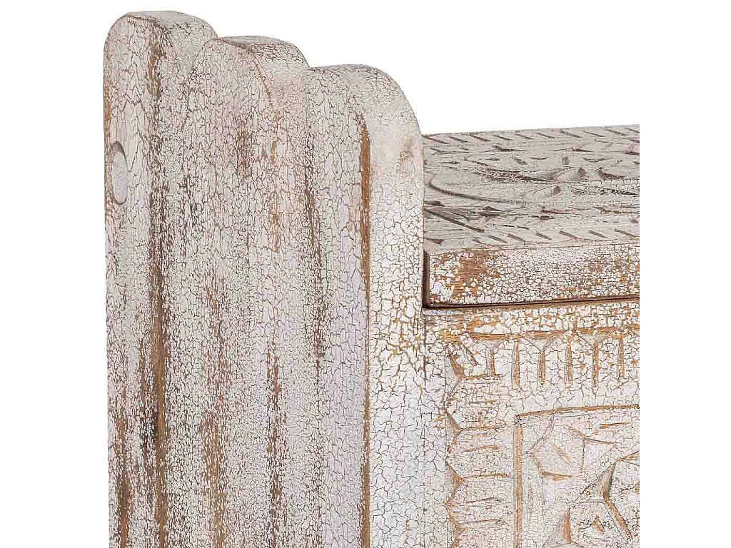 Coffre en bois blanc et brun artisanal 60x36x50h cm