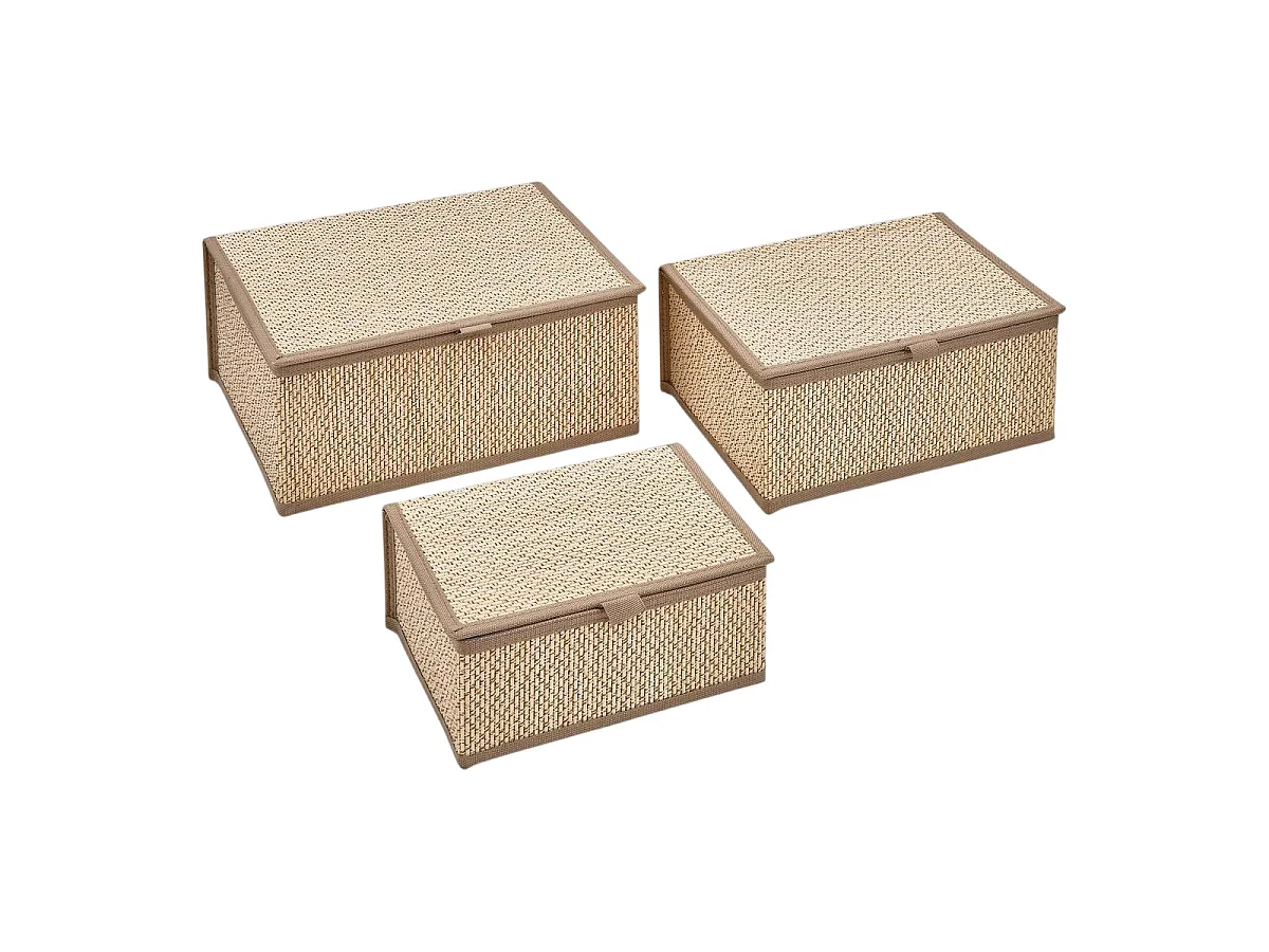 Lot de 3 Boîtes en Bambou "Stemy" 32cm Beige