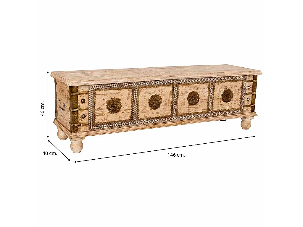 Baul de madera artesanal blanco 146x40x46h cm