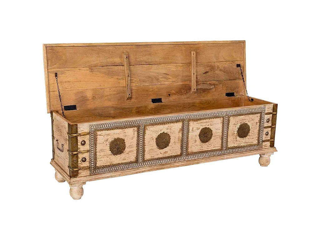 Baul de madera artesanal blanco 146x40x46h cm
