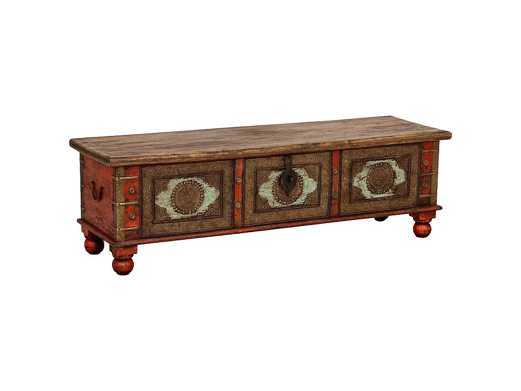 Coffre en bois rouge, fabriqué artisanalement, 150x45x46h cm