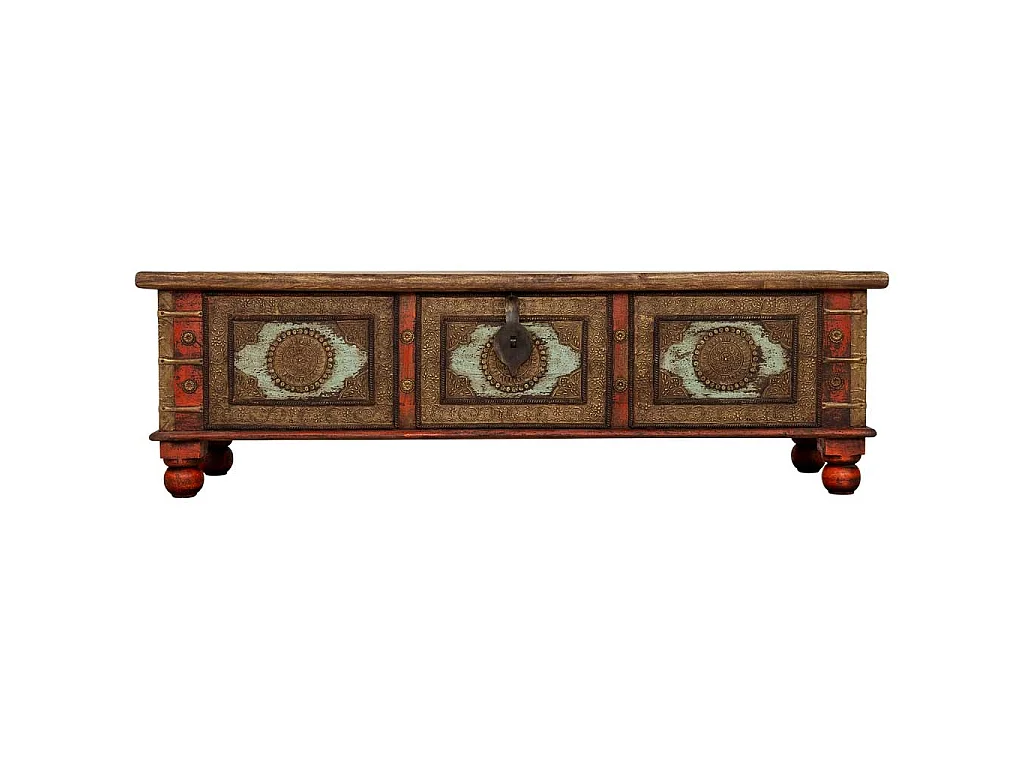 Coffre en bois rouge, fabriqué artisanalement, 150x45x46h cm