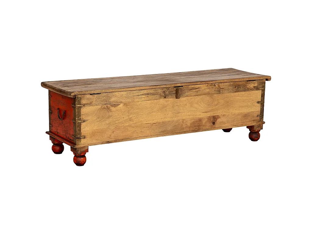 Coffre en bois rouge, fabriqué artisanalement, 150x45x46h cm