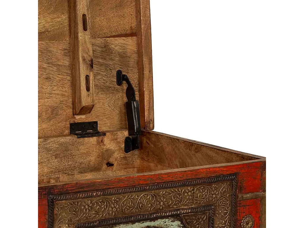Coffre en bois rouge, fabriqué artisanalement, 150x45x46h cm