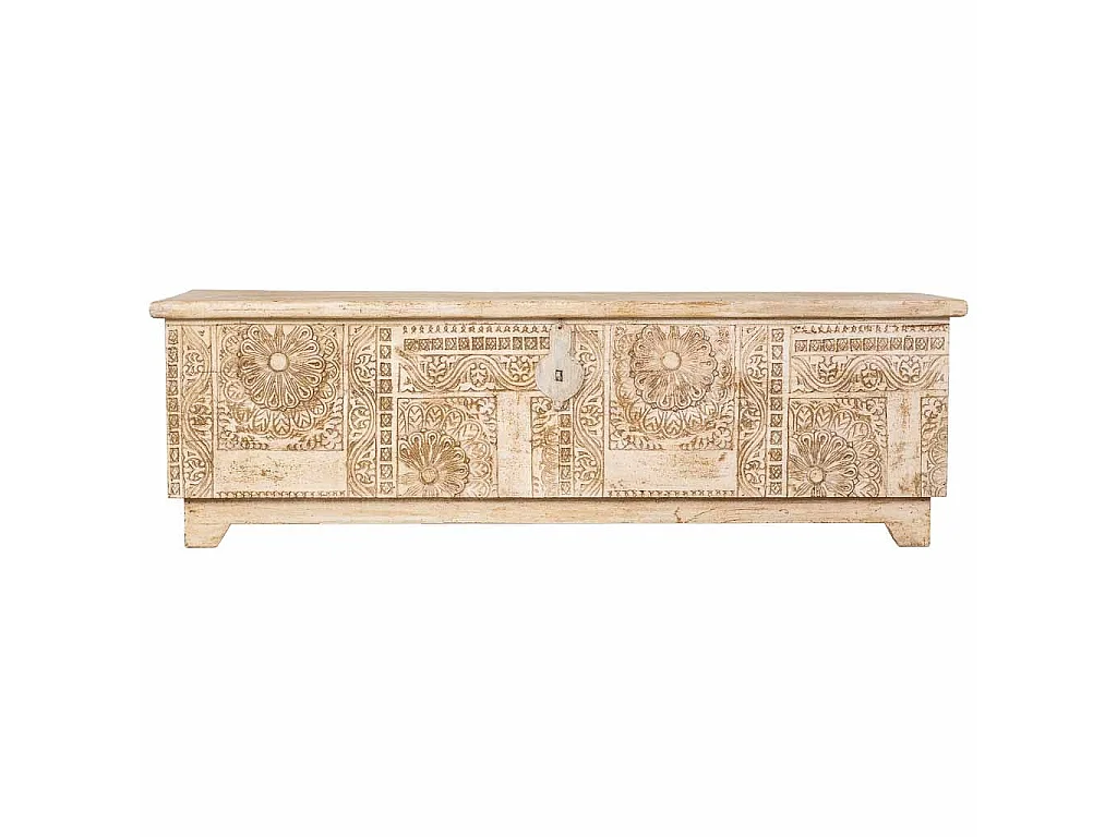 Coffre en bois artisanal blanc 150x45x46h cm