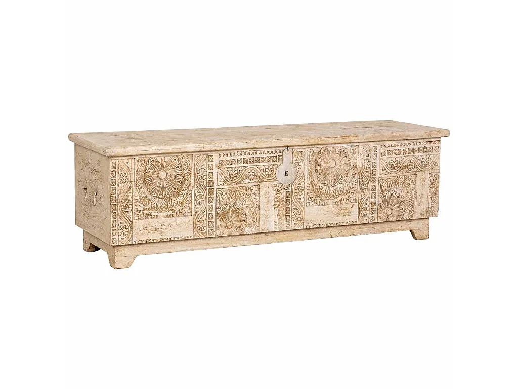 Coffre en bois artisanal blanc 150x45x46h cm