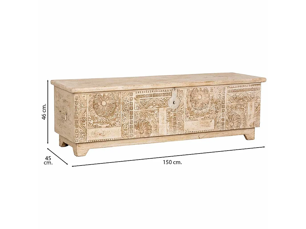 Coffre en bois artisanal blanc 150x45x46h cm