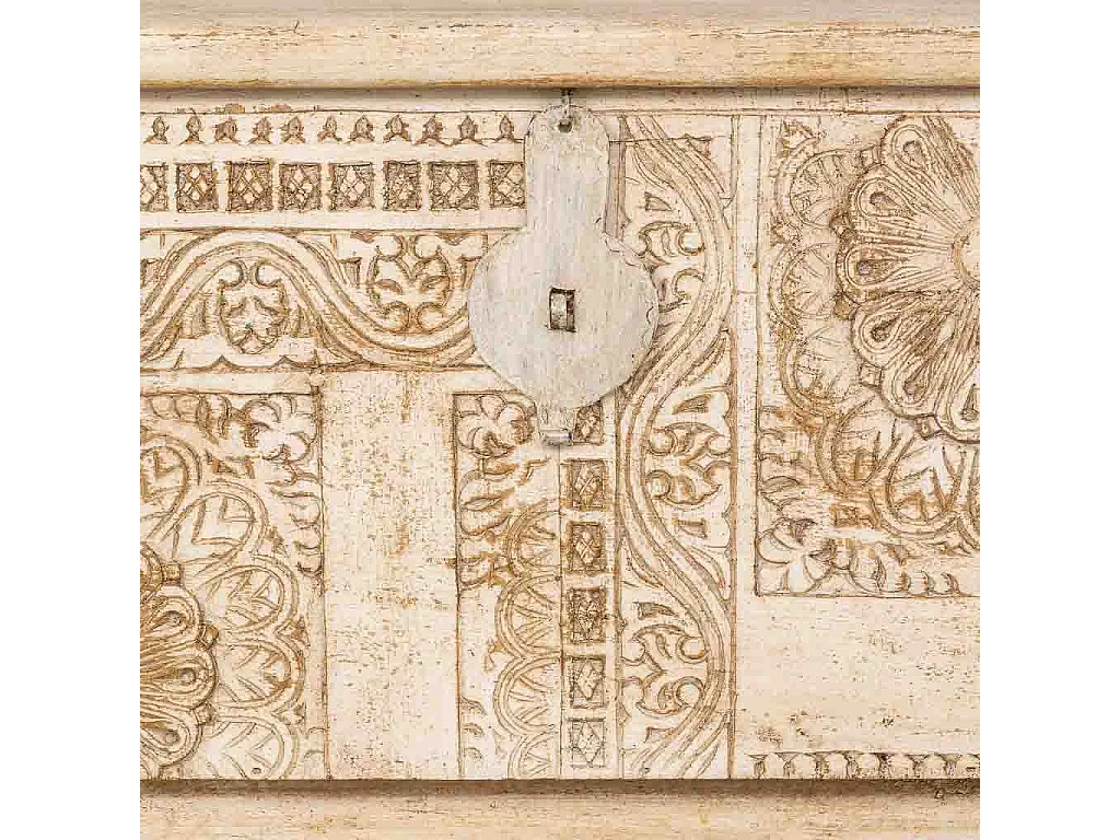 Coffre en bois artisanal blanc 150x45x46h cm