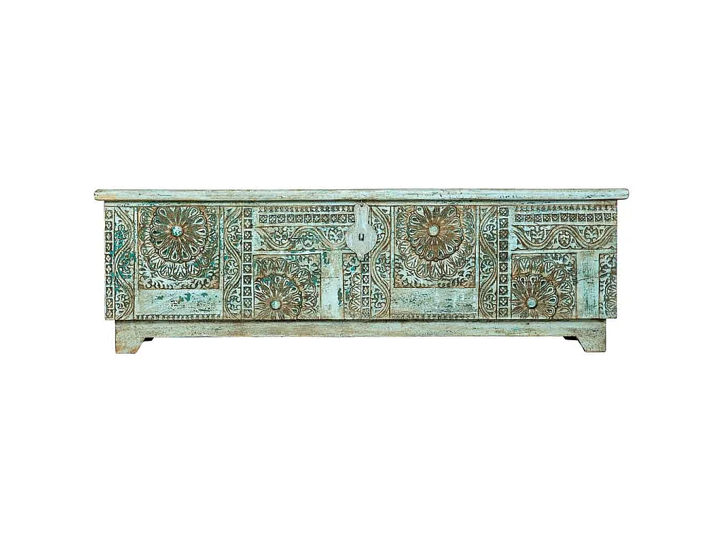 Coffre artisanal en bois bleu 150x45x46h cm