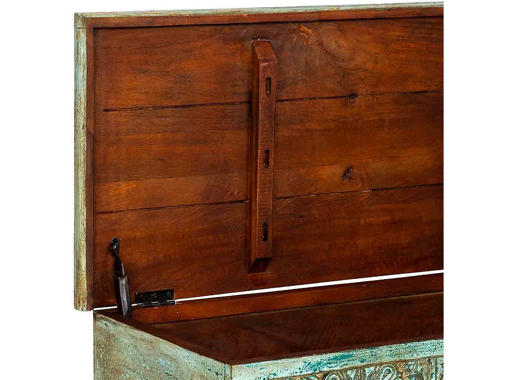 Coffre artisanal en bois bleu 150x45x46h cm