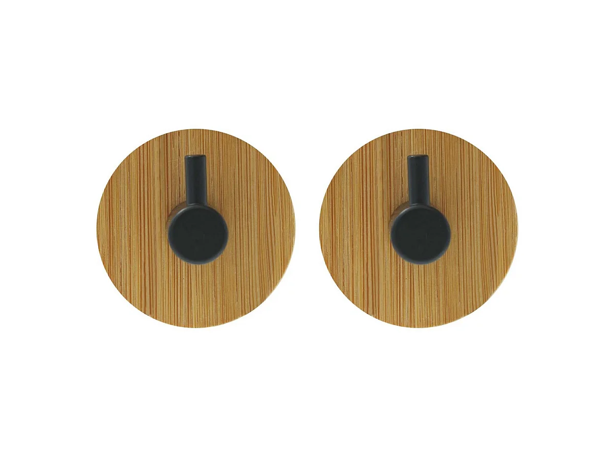 Lot de 2 Patères Adhésives en Bambou "Fixeo" 5cm Naturel & Noir