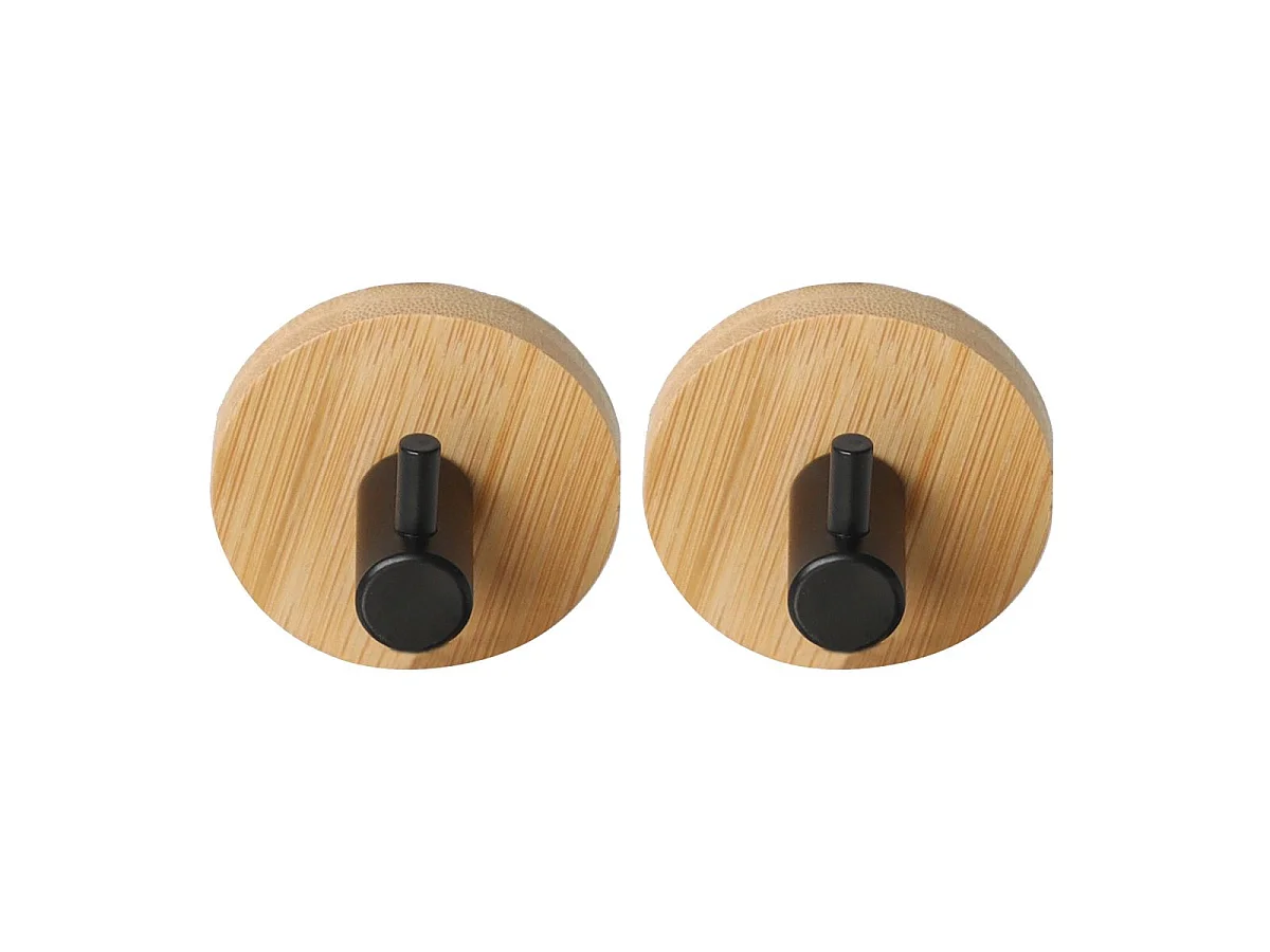 Lot de 2 Patères Adhésives en Bambou "Fixeo" 5cm Naturel & Noir