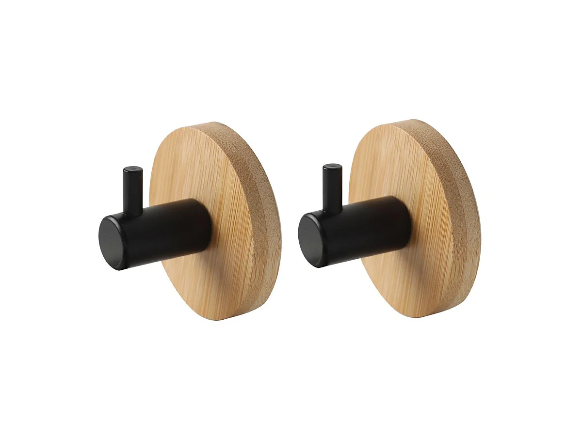 Lot de 2 Patères Adhésives en Bambou "Fixeo" 5cm Naturel & Noir