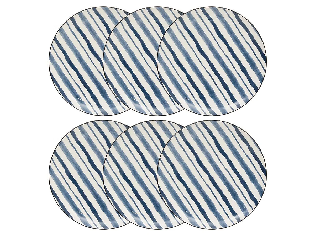 Lot de 6 Assiettes Plates "Umami Rayure" 26cm Bleu