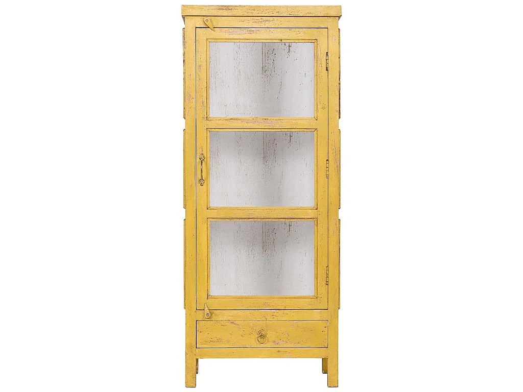 Vitrine bois artisanal jaune 58x39x140h cm