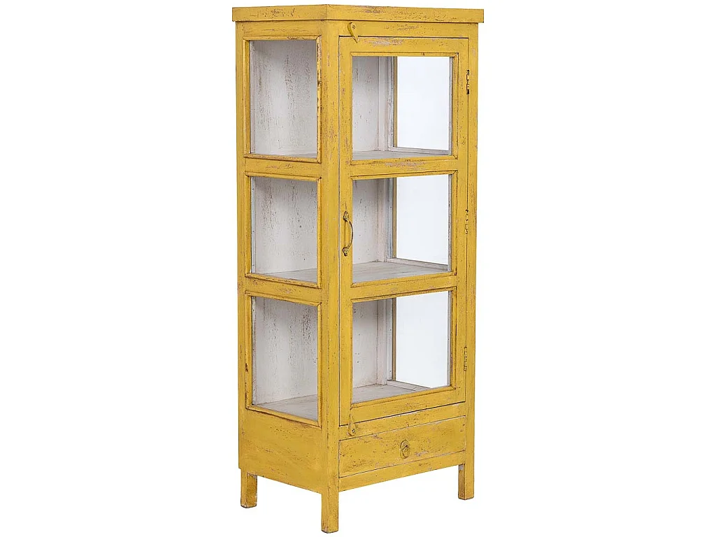 Vitrine bois artisanal jaune 58x39x140h cm