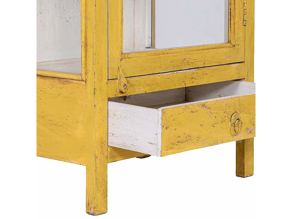 Vitrine bois artisanal jaune 58x39x140h cm