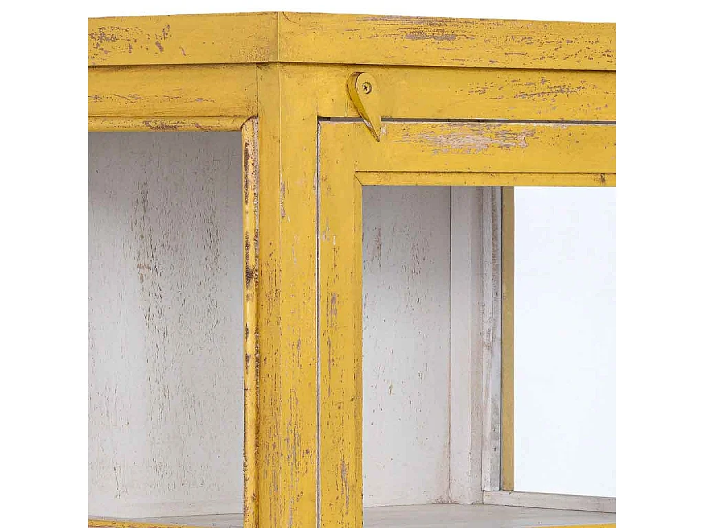 Vitrine bois artisanal jaune 58x39x140h cm