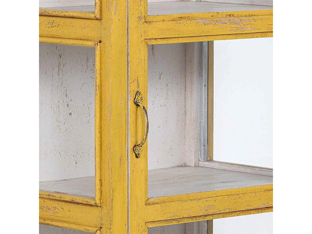 Vitrine bois artisanal jaune 58x39x140h cm