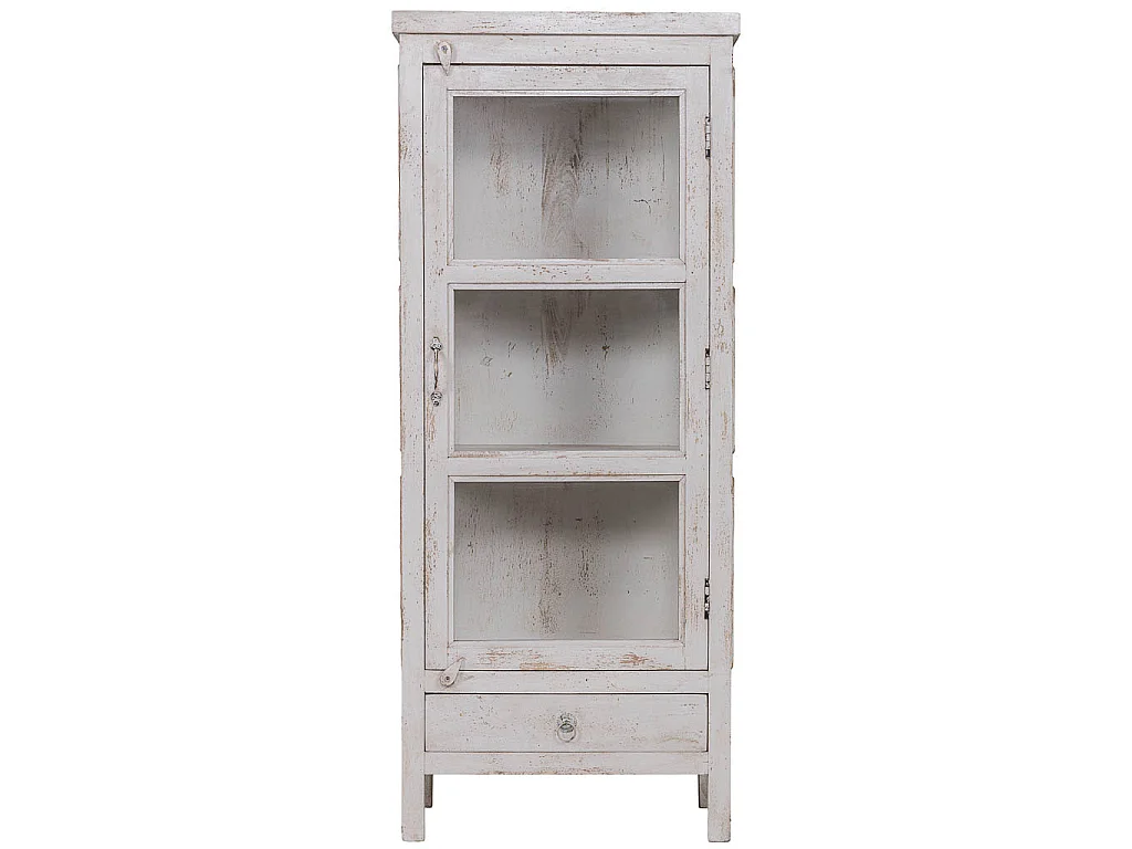 Vitrine artisanale en bois blanc 58 x 39 x 140 h cm