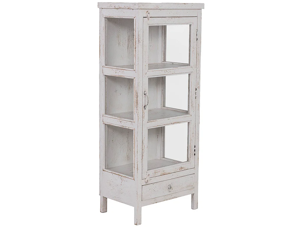 Vitrine artisanale en bois blanc 58 x 39 x 140 h cm