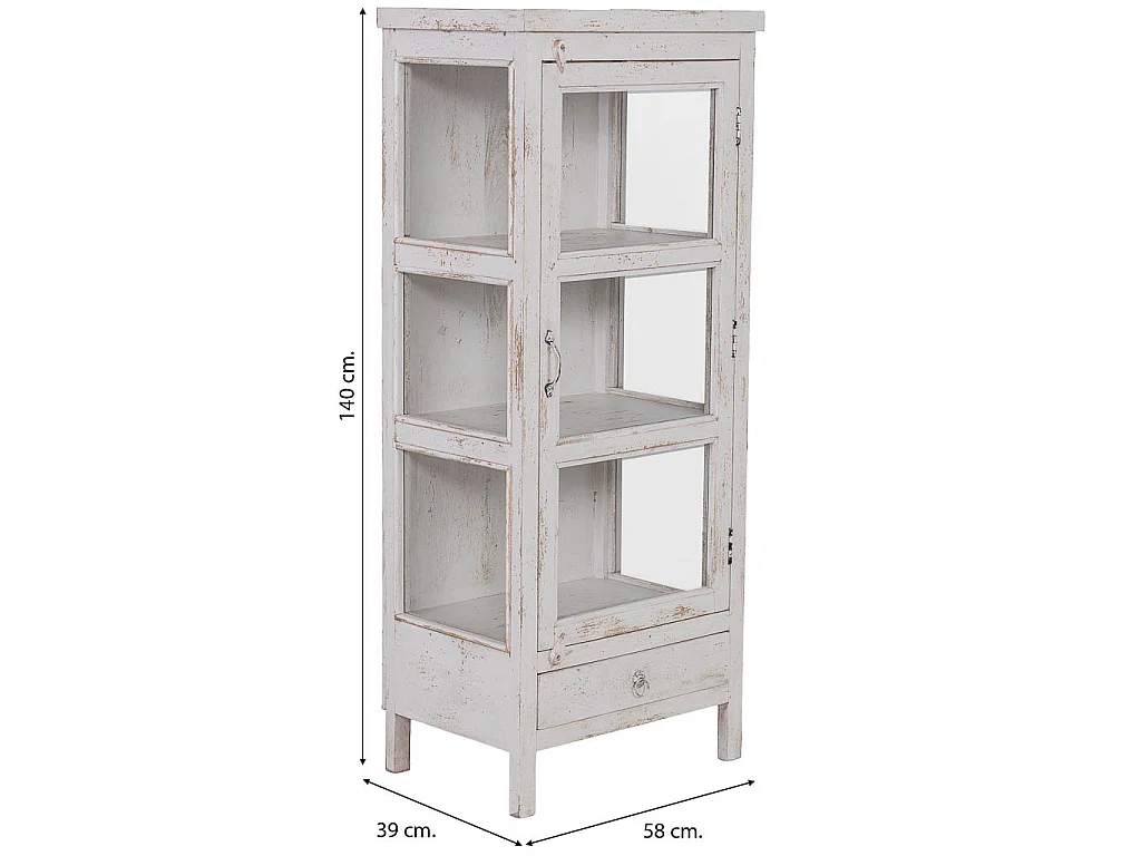 Vitrine artisanale en bois blanc 58 x 39 x 140 h cm