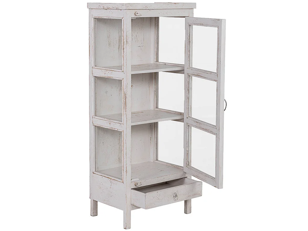 Vitrine artisanale en bois blanc 58 x 39 x 140 h cm