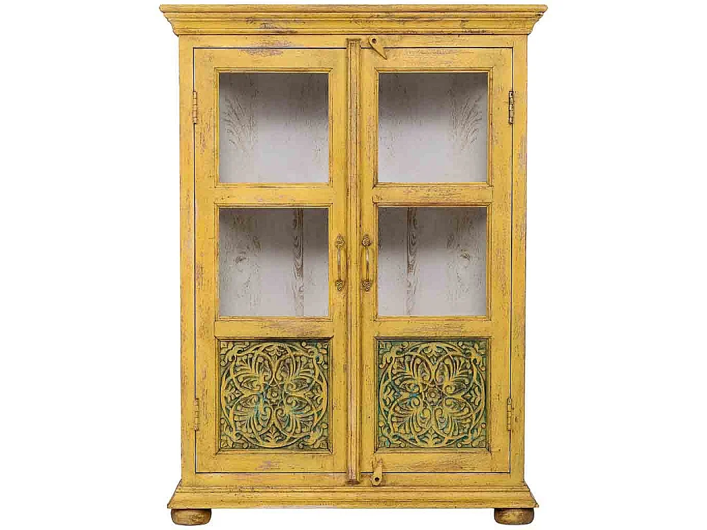 Vitrine en bois artisanale jaune 80 x 40 x 110 h cm