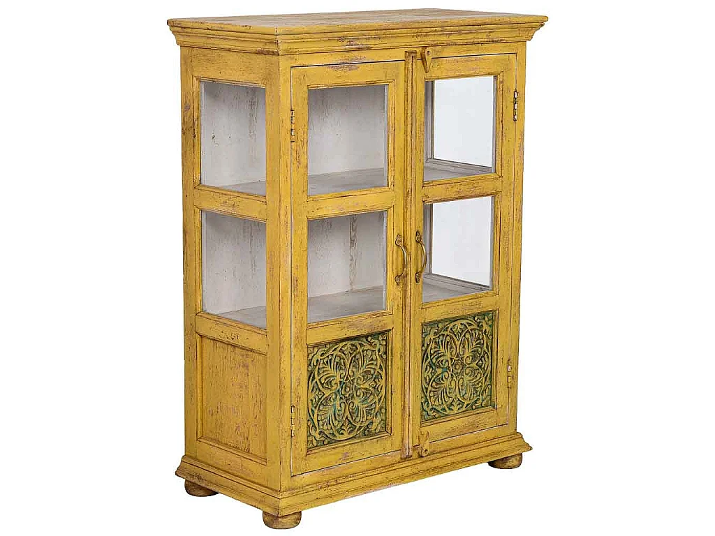 Vitrine en bois artisanale jaune 80 x 40 x 110 h cm
