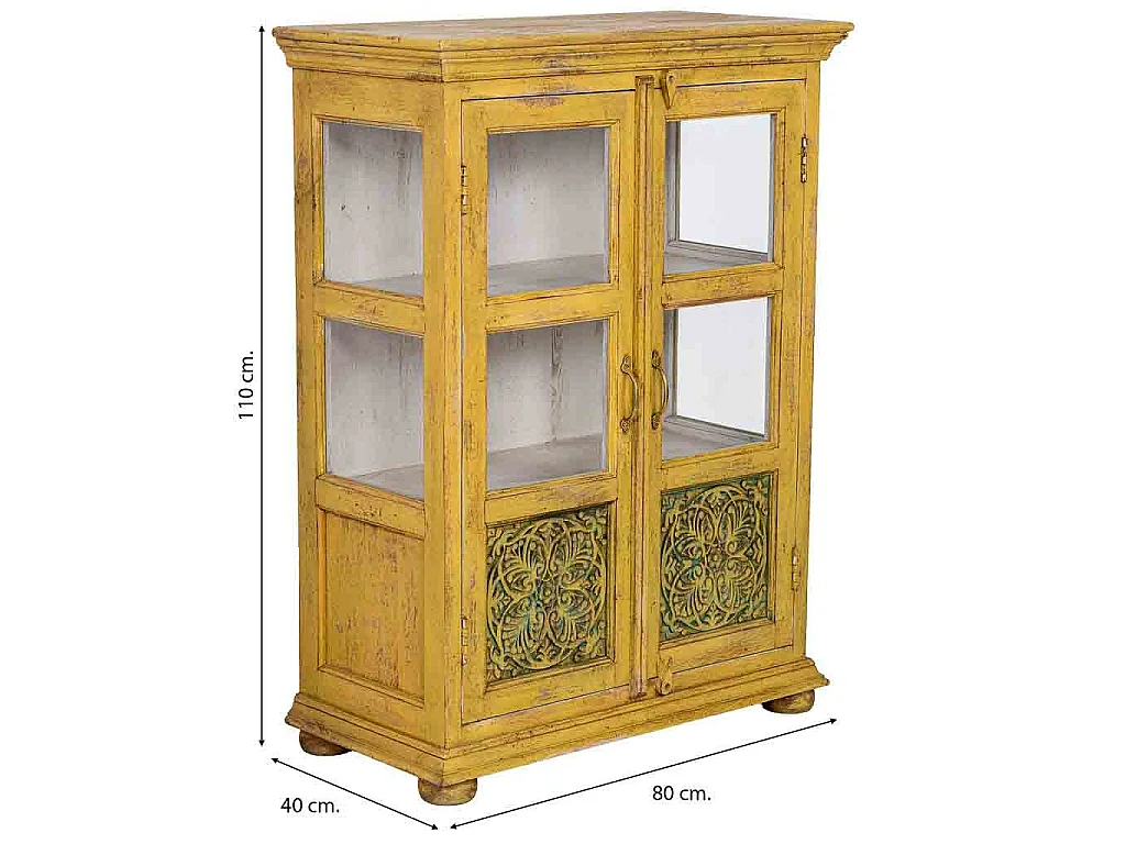 Vitrine en bois artisanale jaune 80 x 40 x 110 h cm