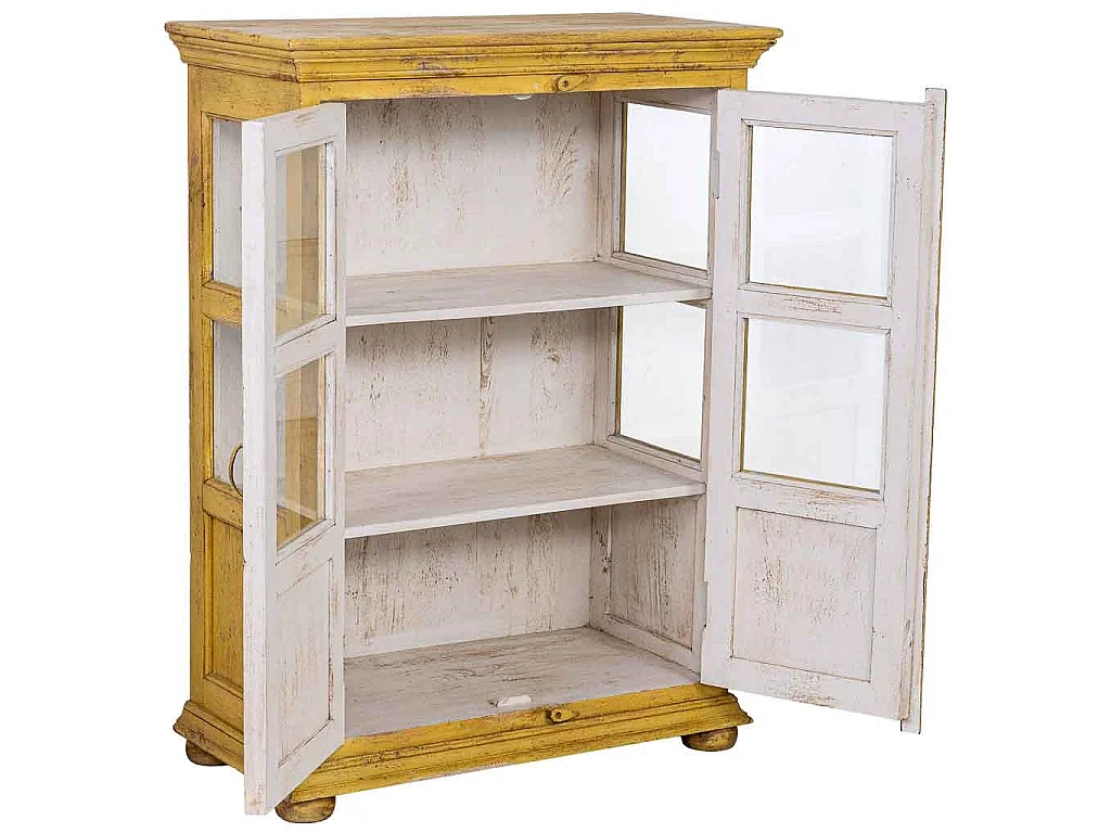 Vitrine en bois artisanale jaune 80 x 40 x 110 h cm