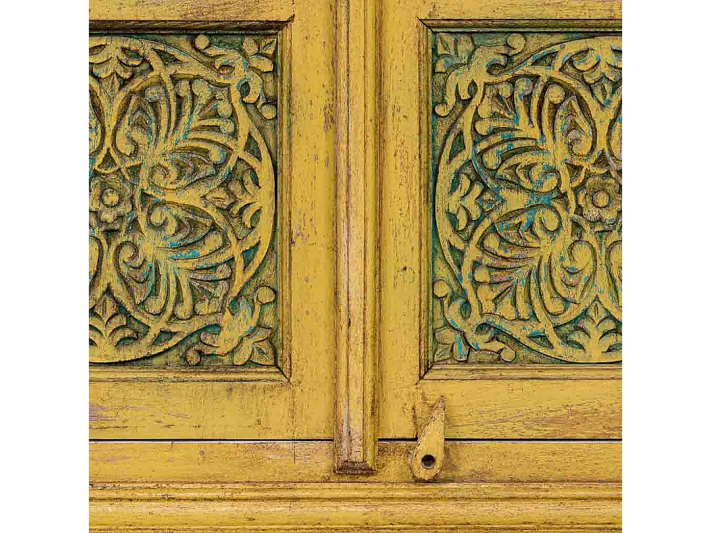 Vitrine en bois artisanale jaune 80 x 40 x 110 h cm