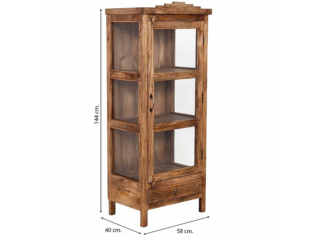 Vitrine artisanale en bois, marron, 58 x 40 x 144 cm (h)